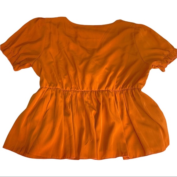 Shein Curve Plus Surplice Neck Puff Sleeve Peplum Top Rust Sexy V Neck - Picture 13 of 16